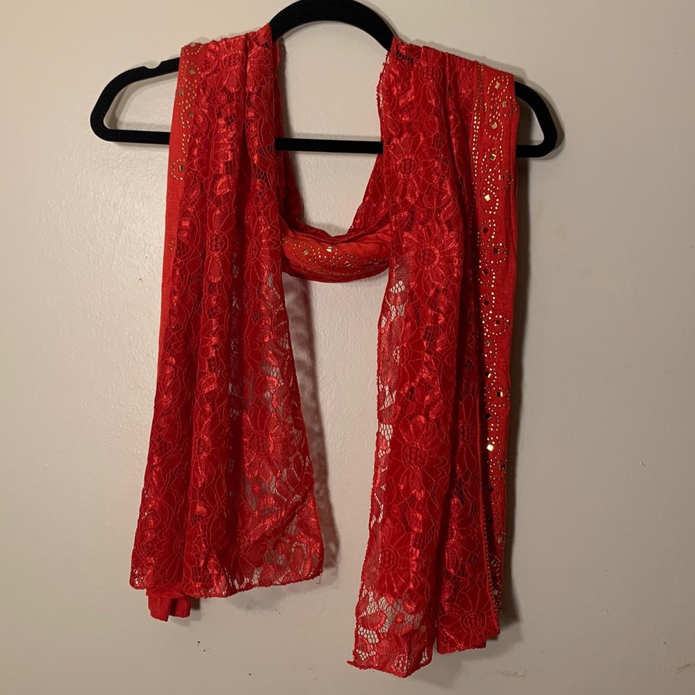 Red floral lace jersey scarf